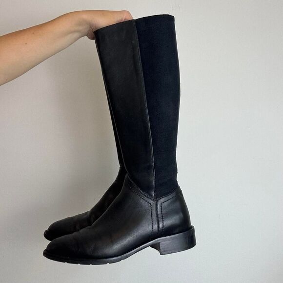 Aquatalia Y2K Black Leather and Fabric Riding Boots Made in Italy - Picture 2 of 7